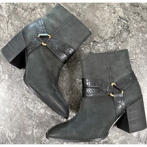 Vionic Women's Black Vienna Carnelia Leather Harness‎ Ankle Boots Black Sz 10